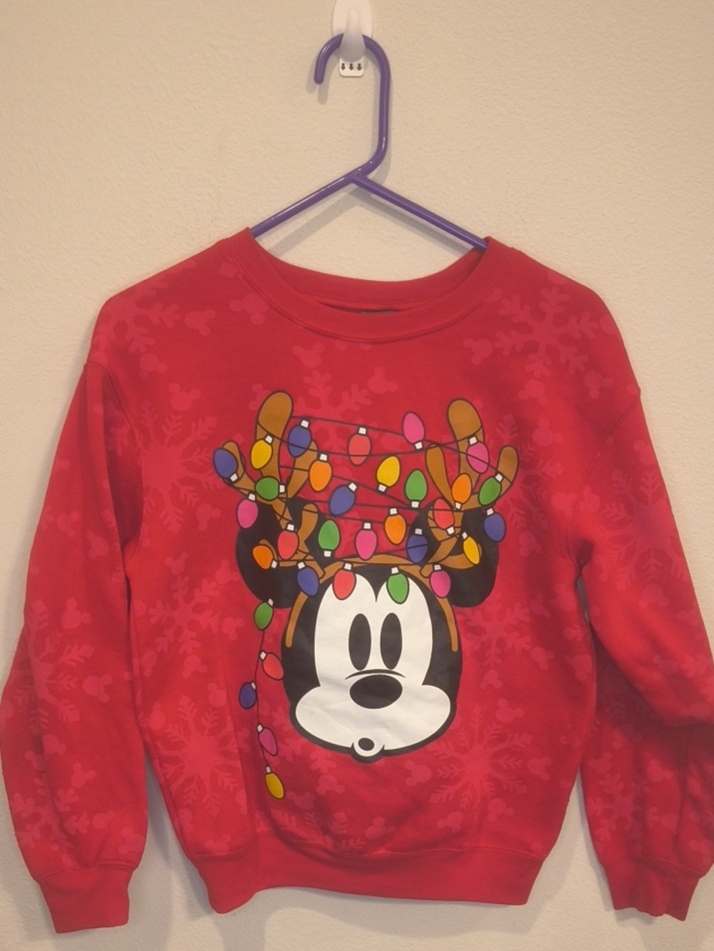 Disney Red Mickey Mouse Holiday Sweatshirt with Colorful Lights Ladies XS (1)